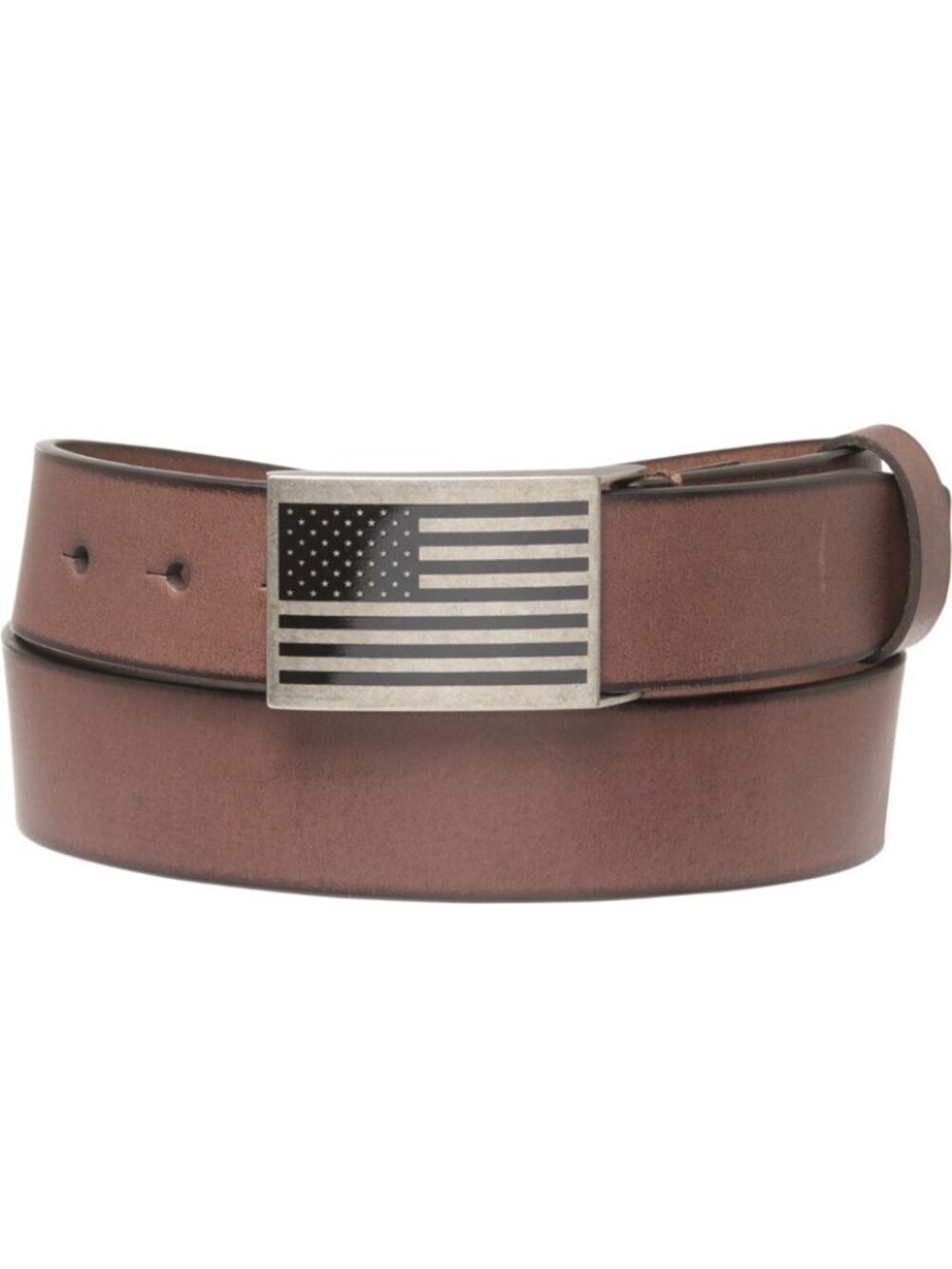 Aspen Burnished Edge Belt with Flag Buckle - Size 36 Leather Made In USA
